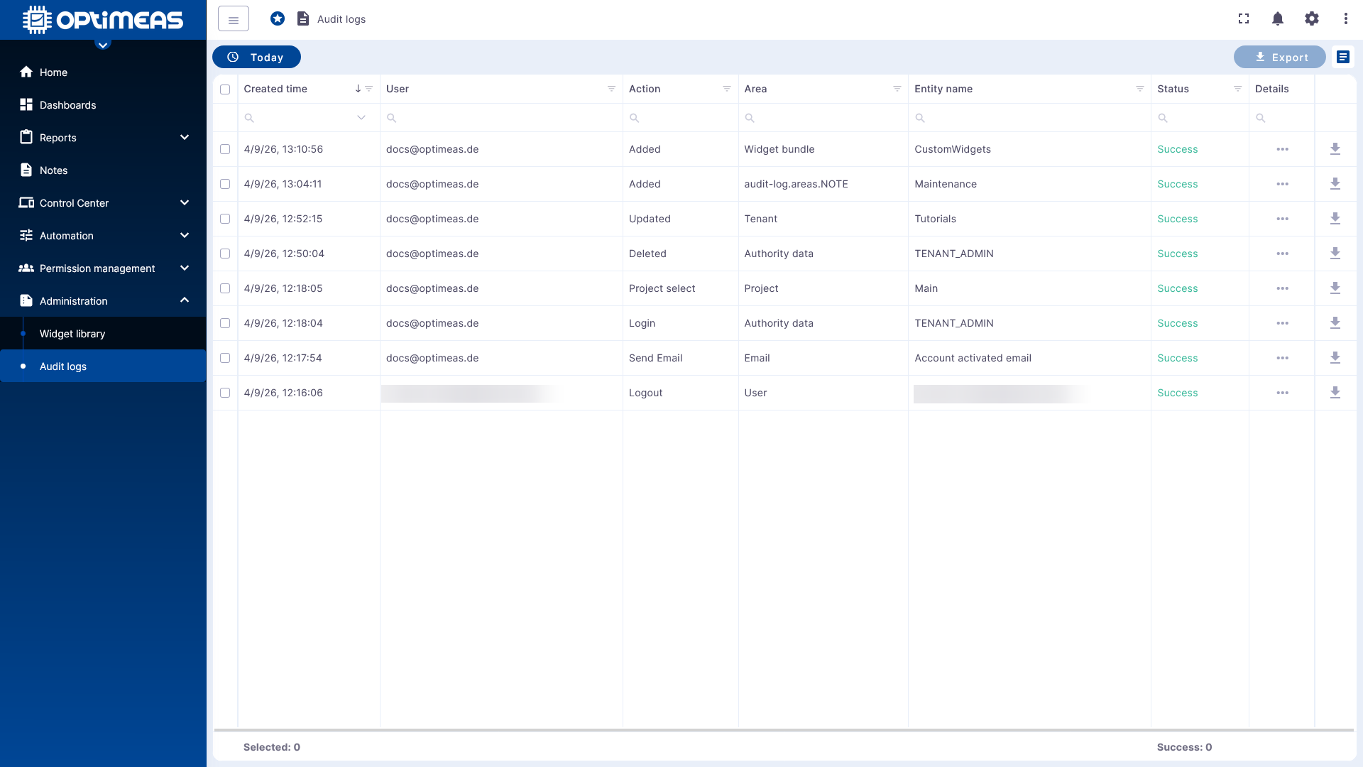 Audit Logs in optiCLOUD
