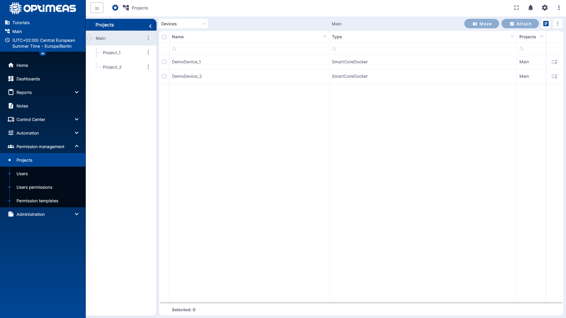 Projects in optiCLOUD