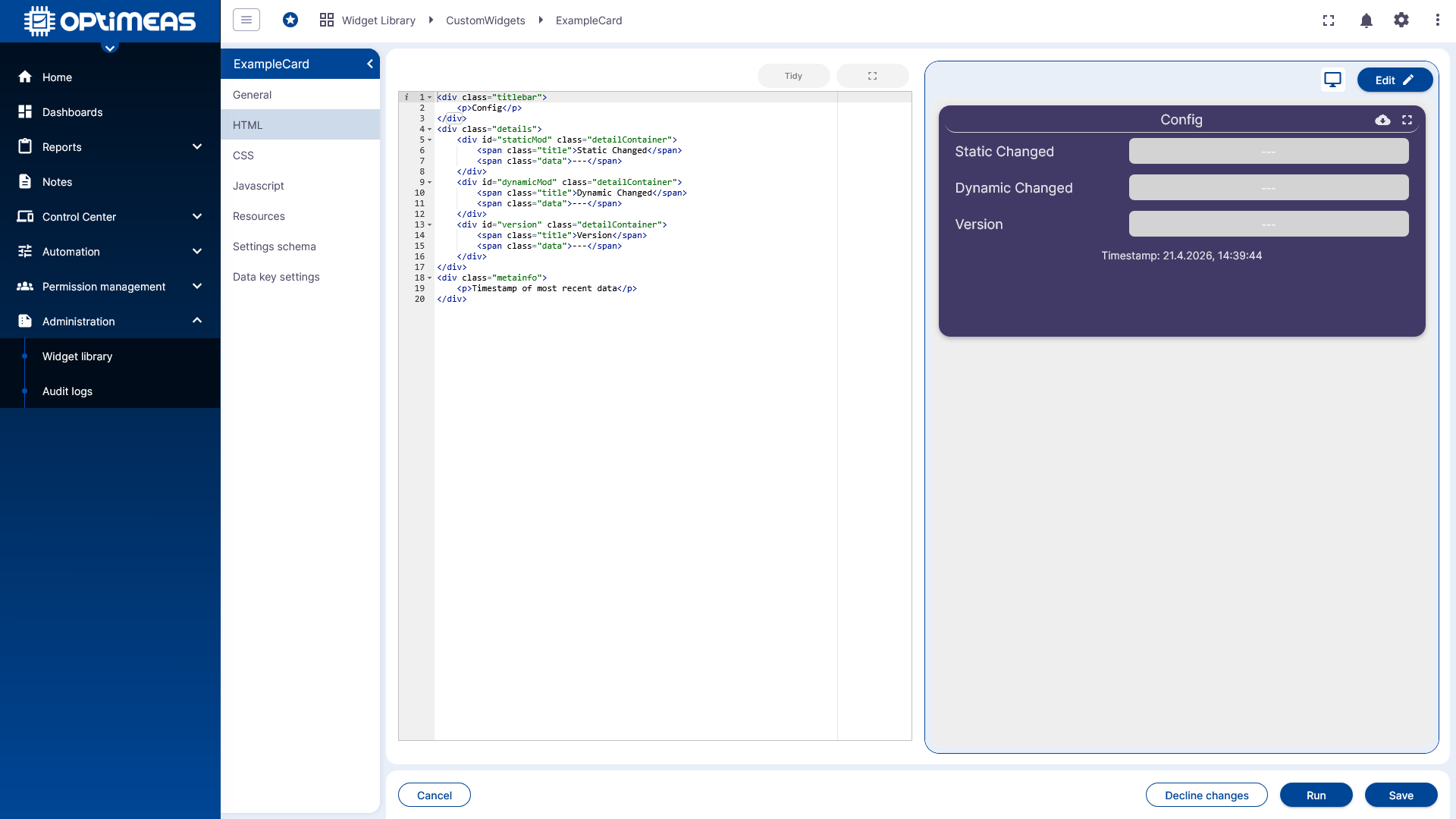 HTML im Widget Editor