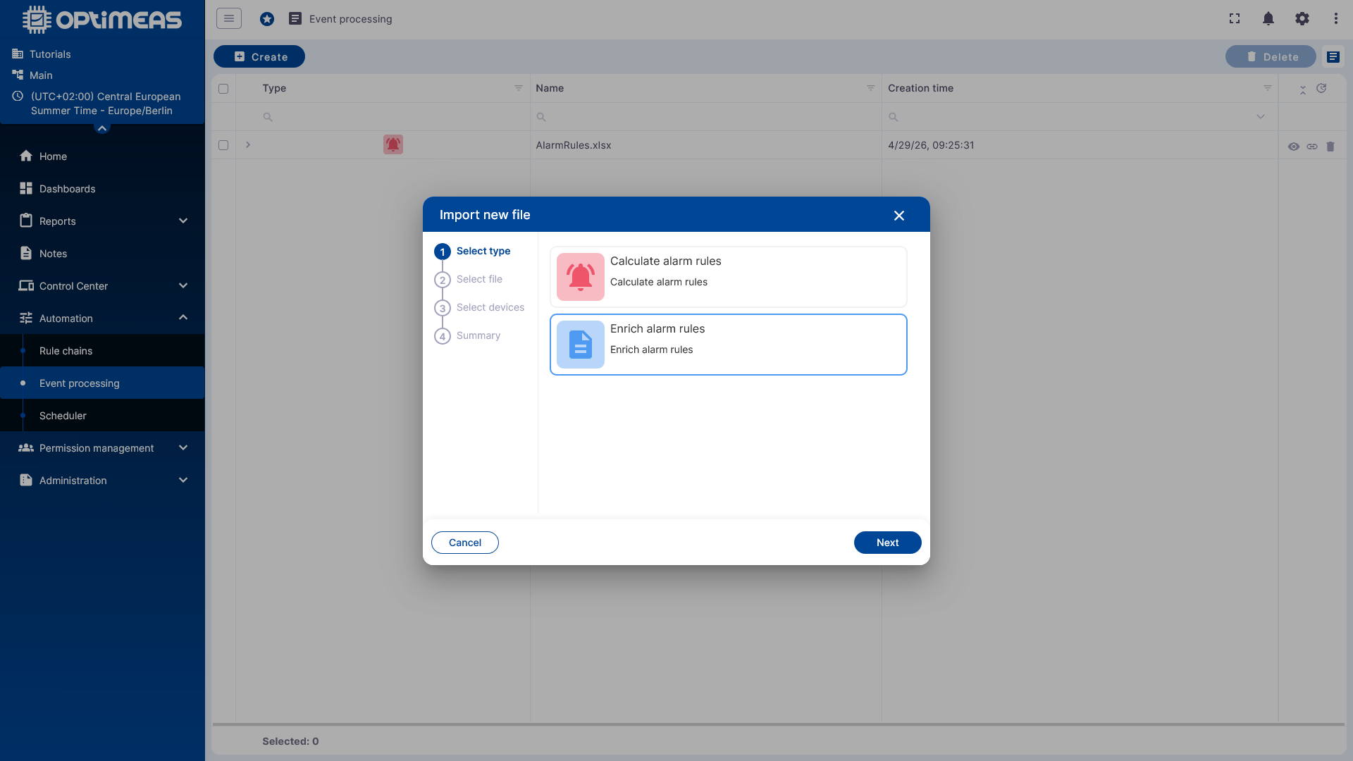 Regeltyp Enrich alarm rules auswählen