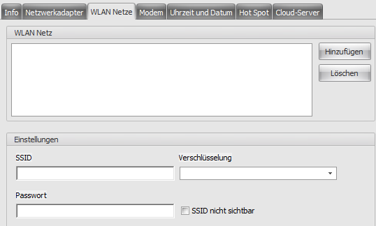 Eingabedialog für WLAN Einstellungen