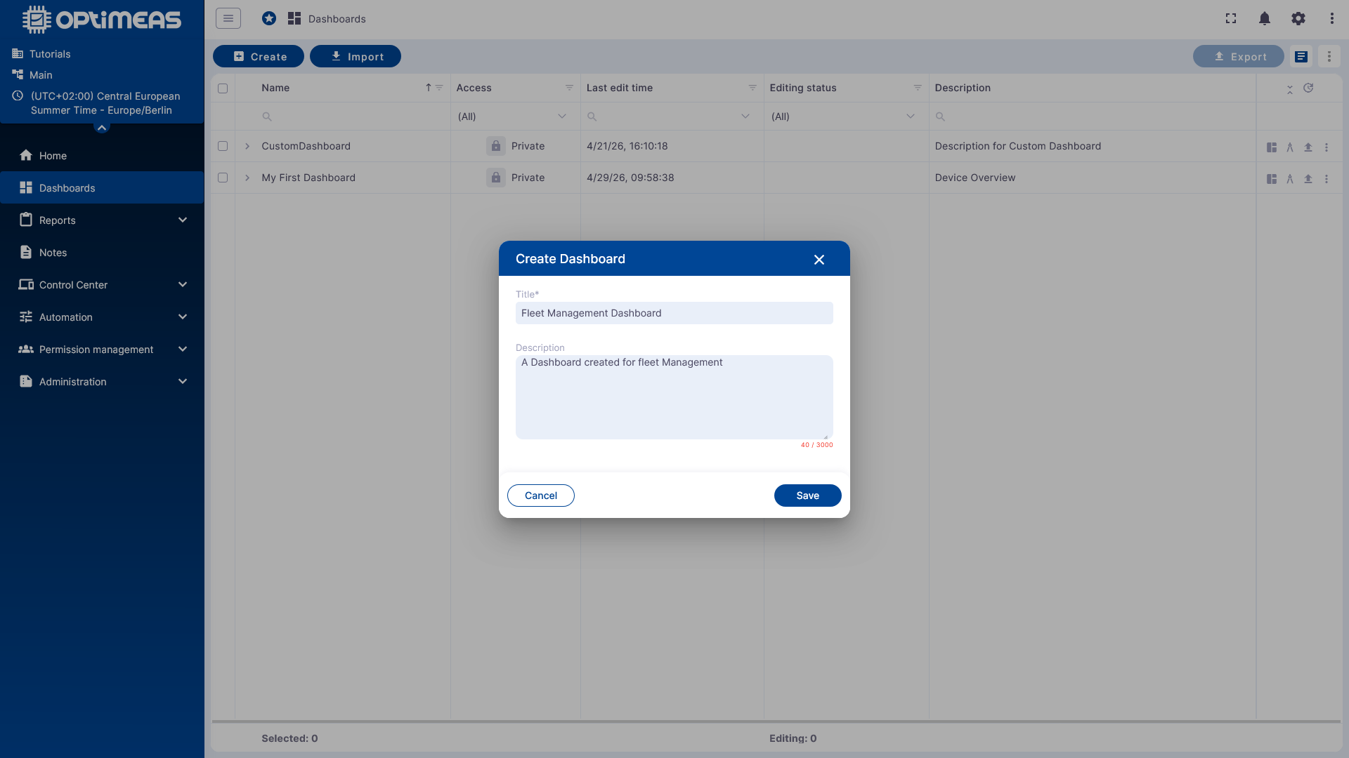 Create the fleet management dashboard