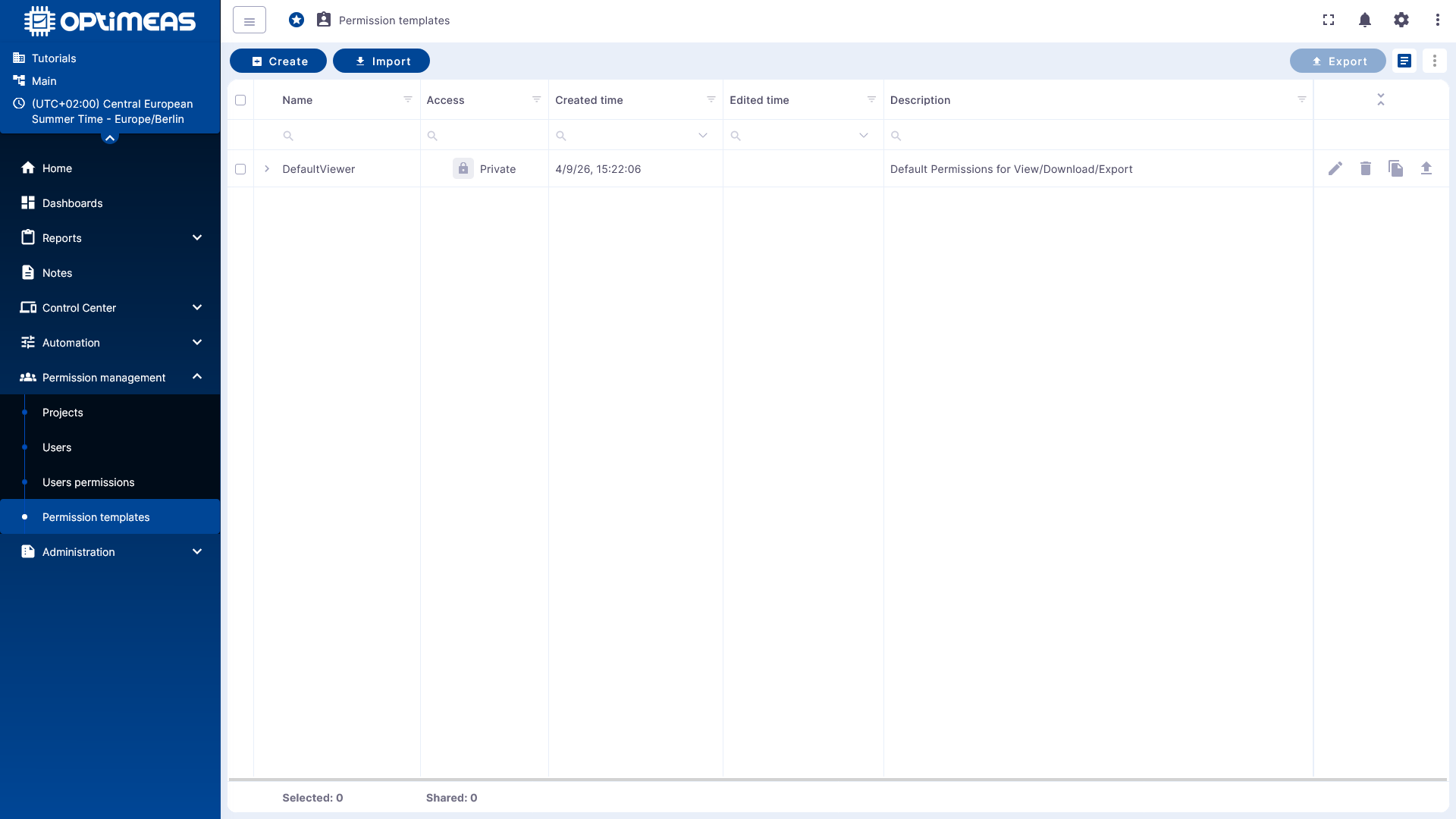Permission Templates in optiCLOUD