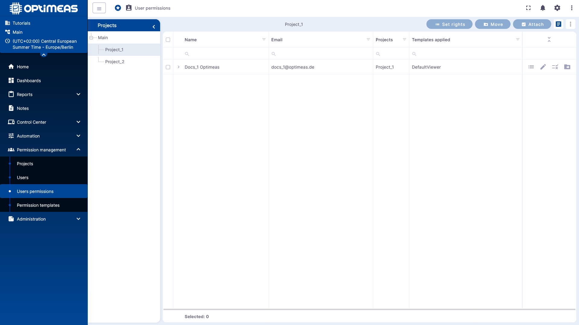 User Permissions in optiCLOUD