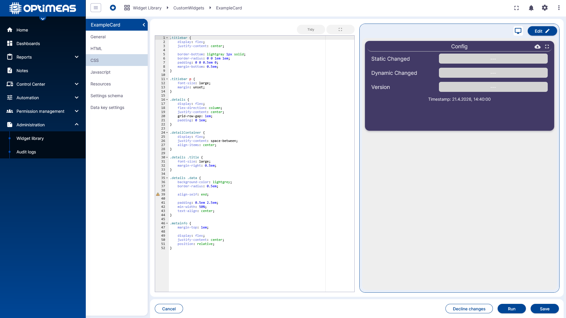 CSS in the Widget Editor