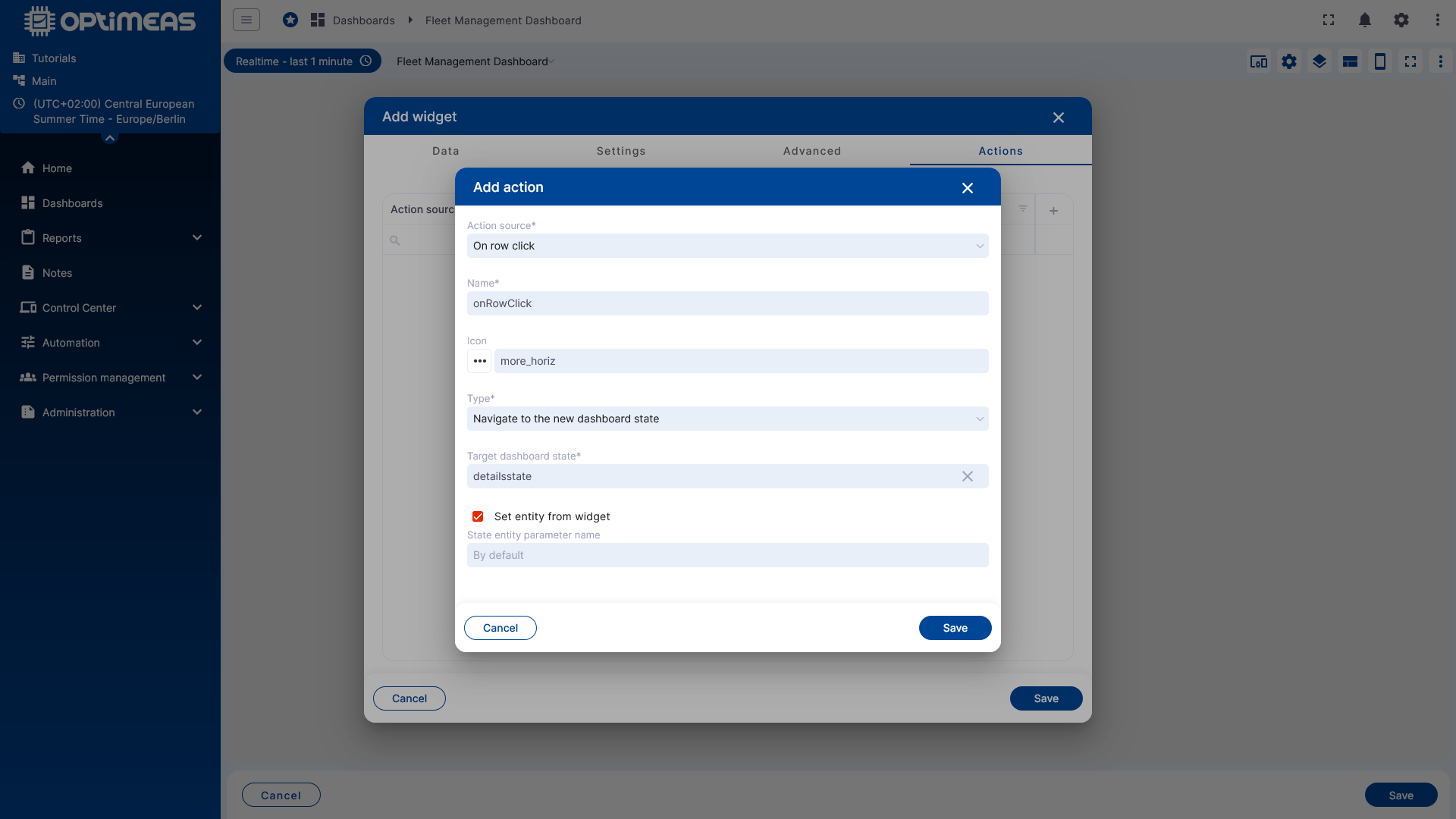 On-row-click action for the table
