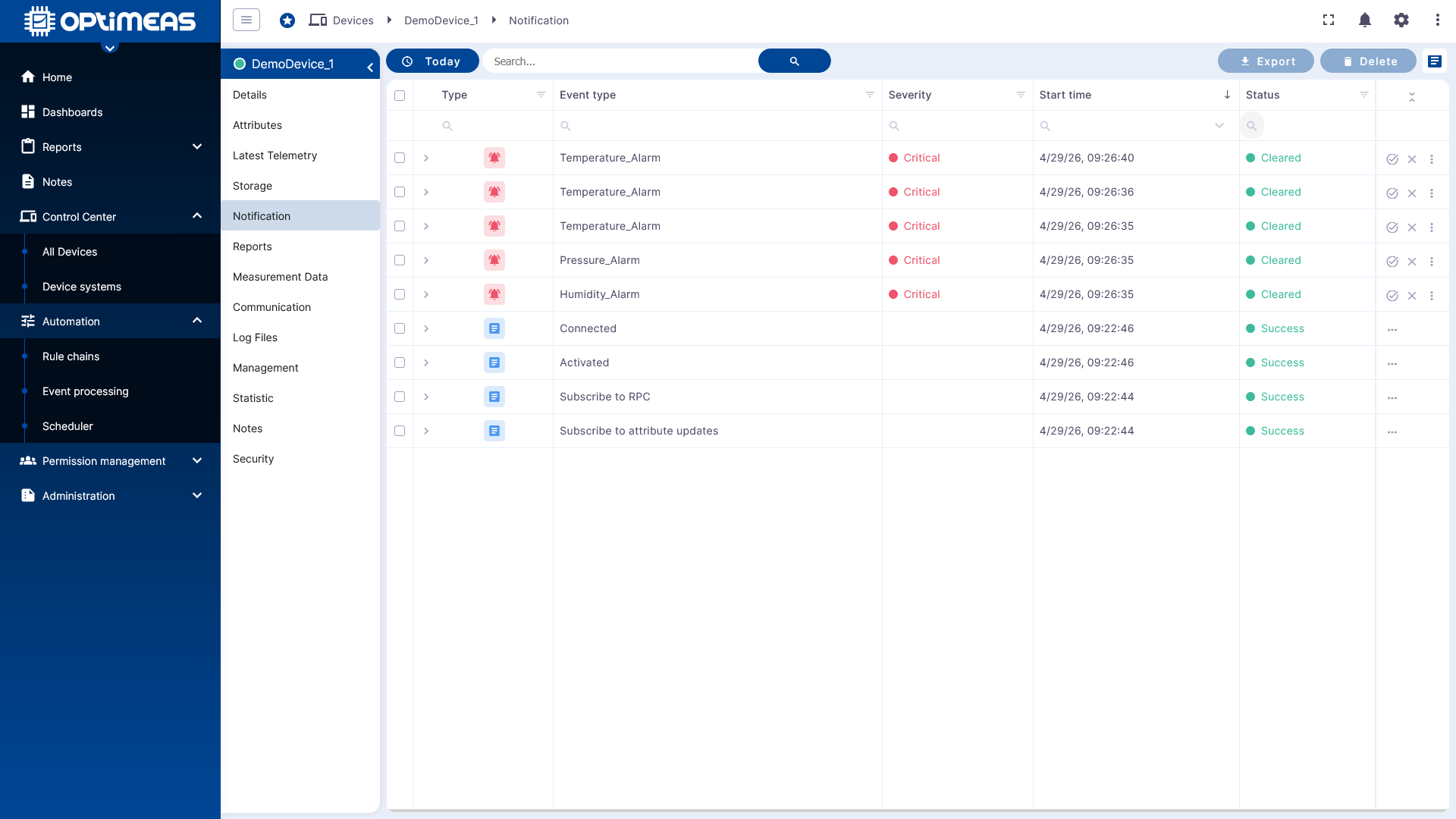 Calculated alarms in the device view