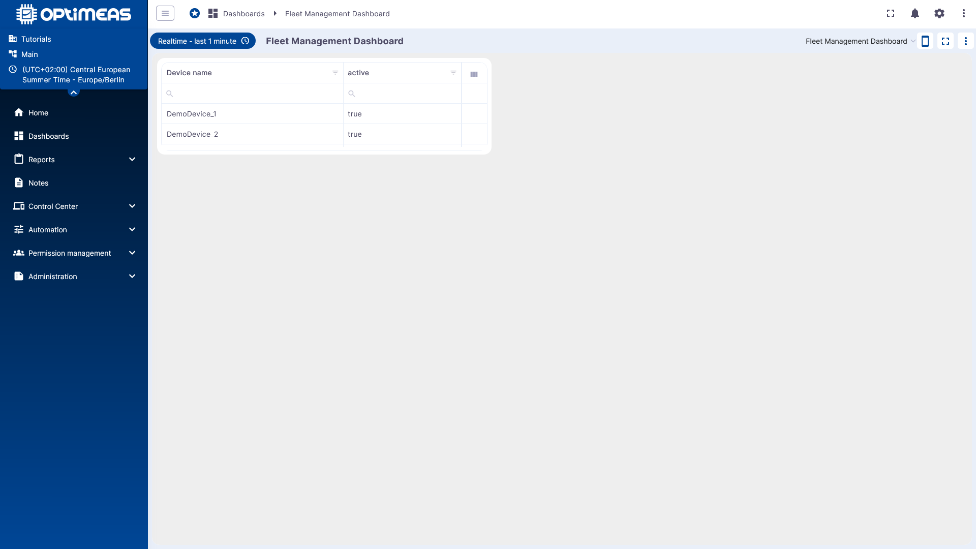 Root state with overview table