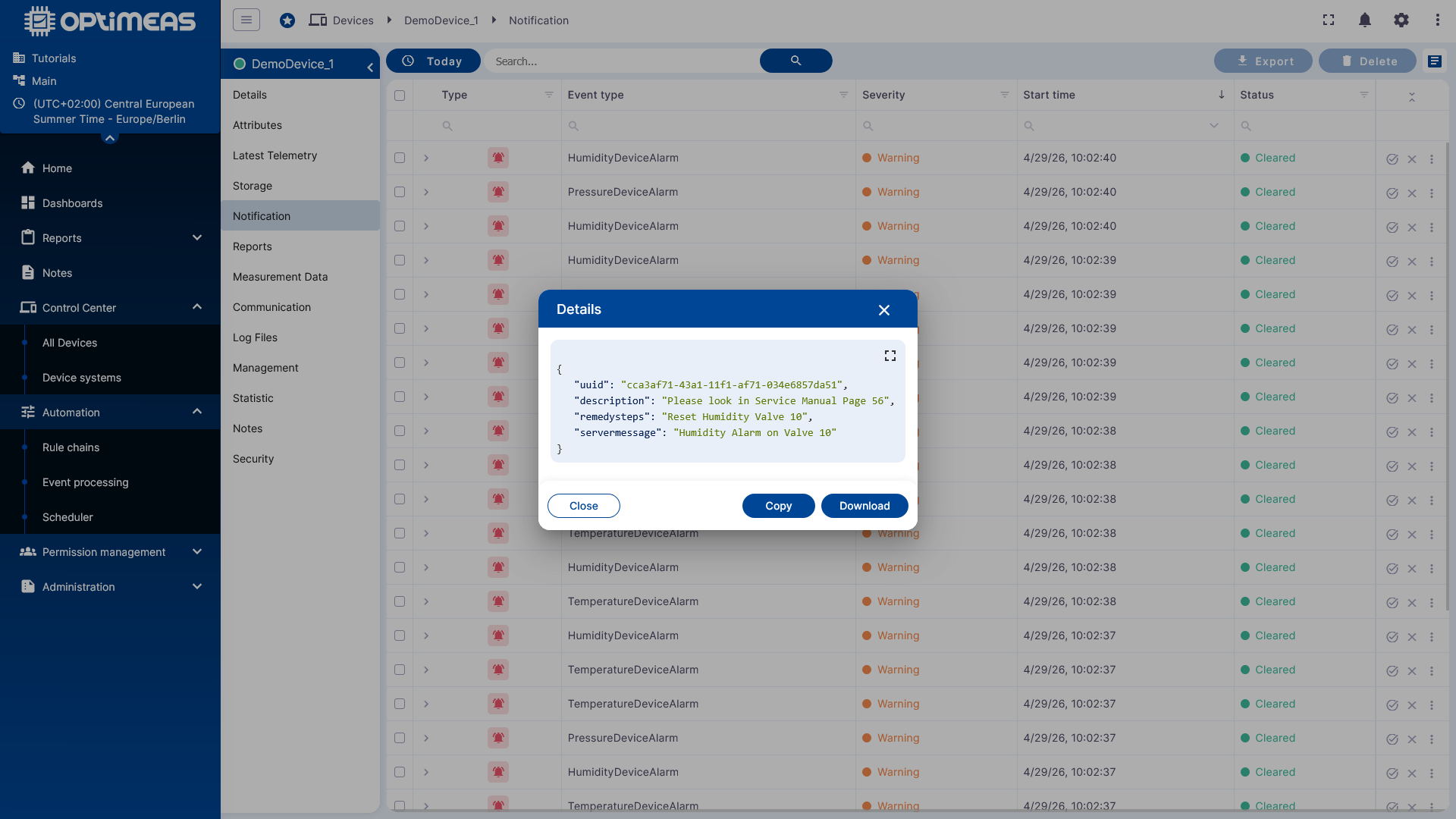 Enriched metadata in the alarm details