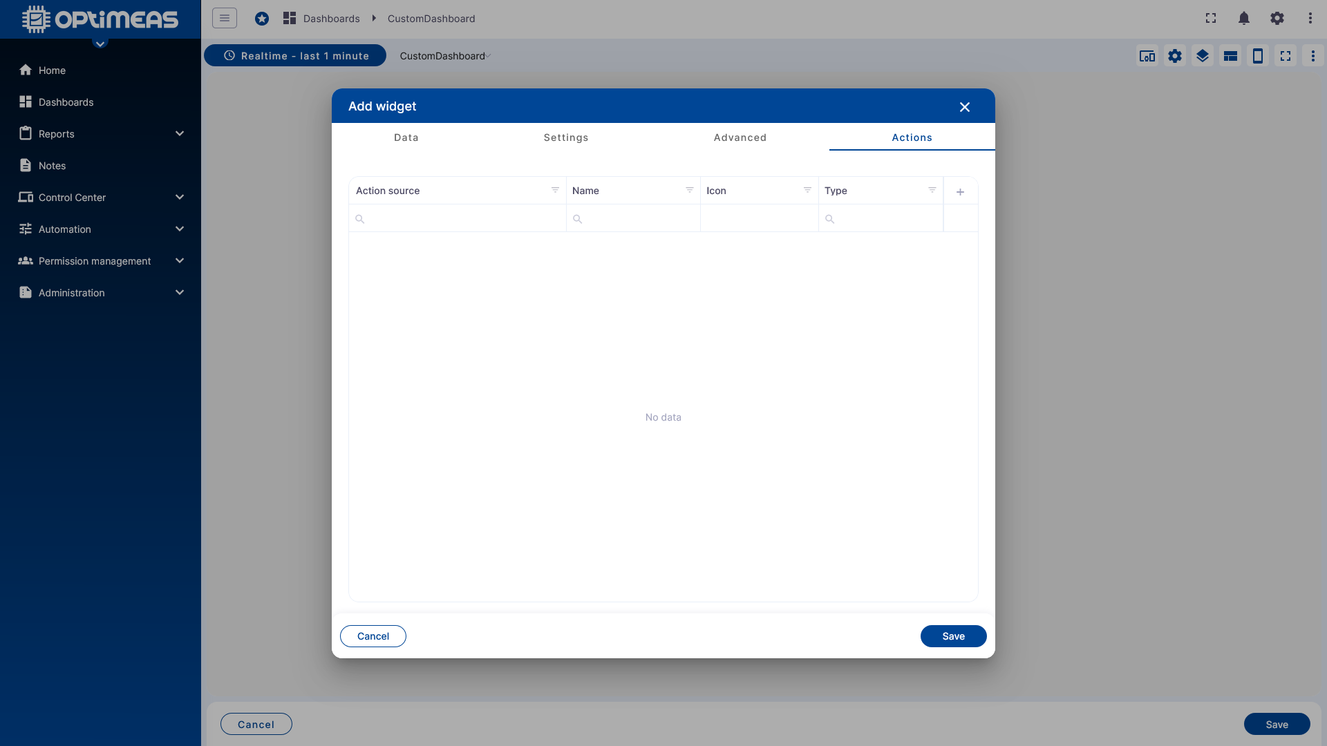 Configuring Widget Actions
